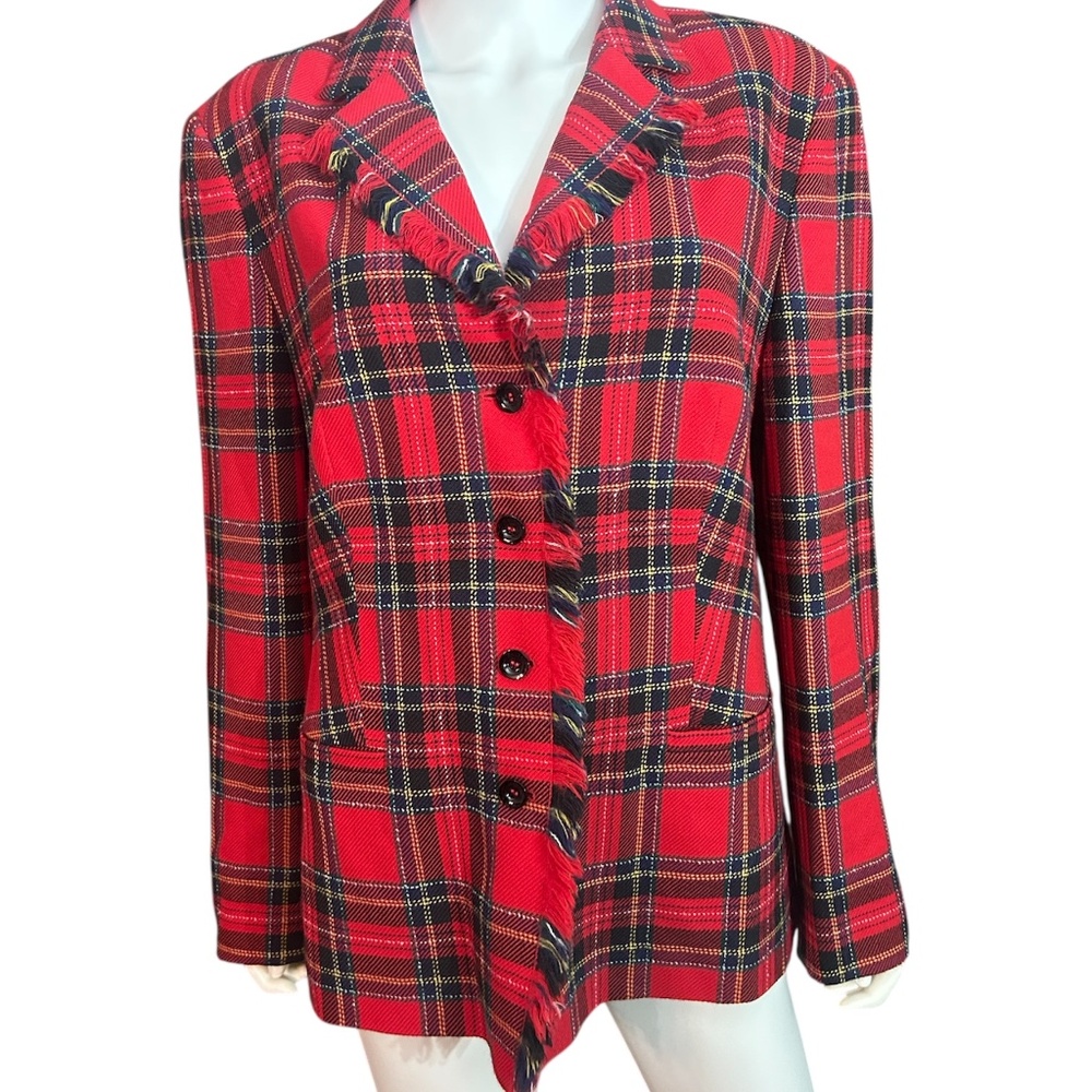 Hauber Wool Blazer Red Plaid Wool Tartan Holiday Germany - size 16